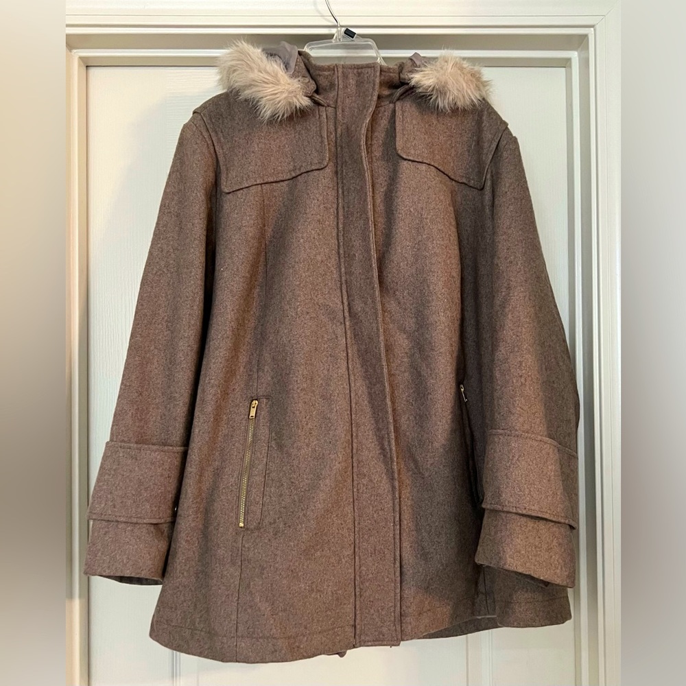 Ava & Viv Plus Brown Women’s Wool Coat w/ Fur Collar Hood Size 2X (US 18-20)